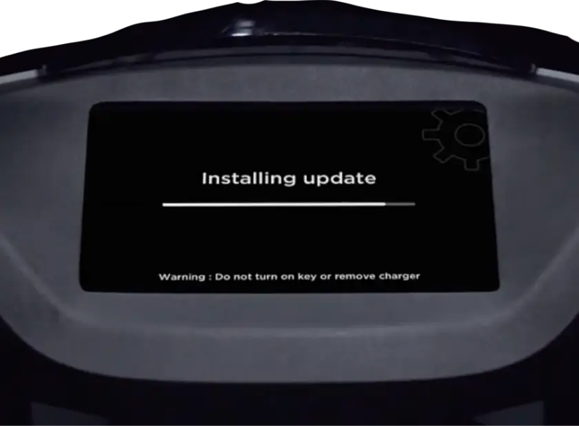 Close up of electric scooter dashboard installing update