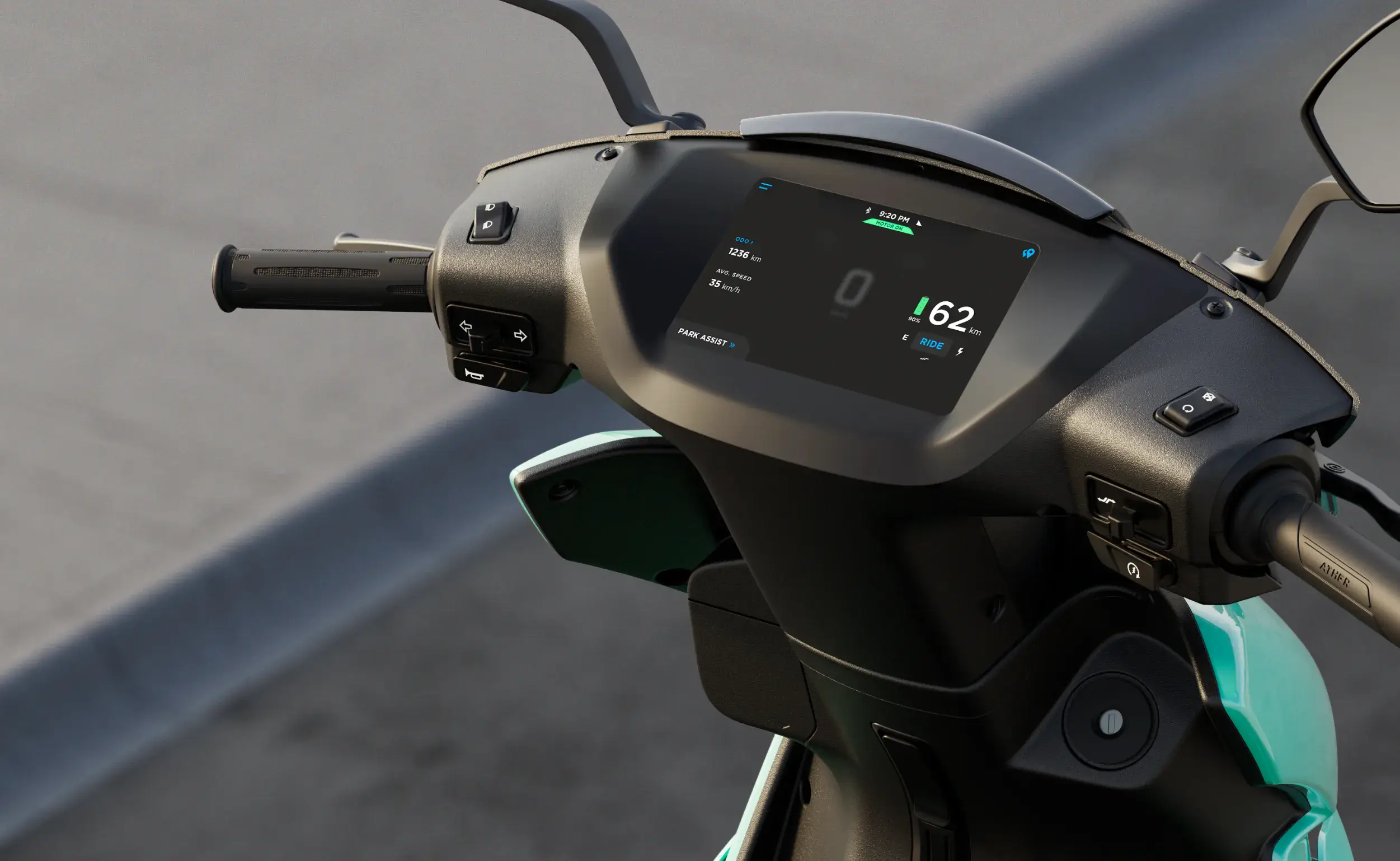 Top view of smart Active Electric electric scooter dashboard